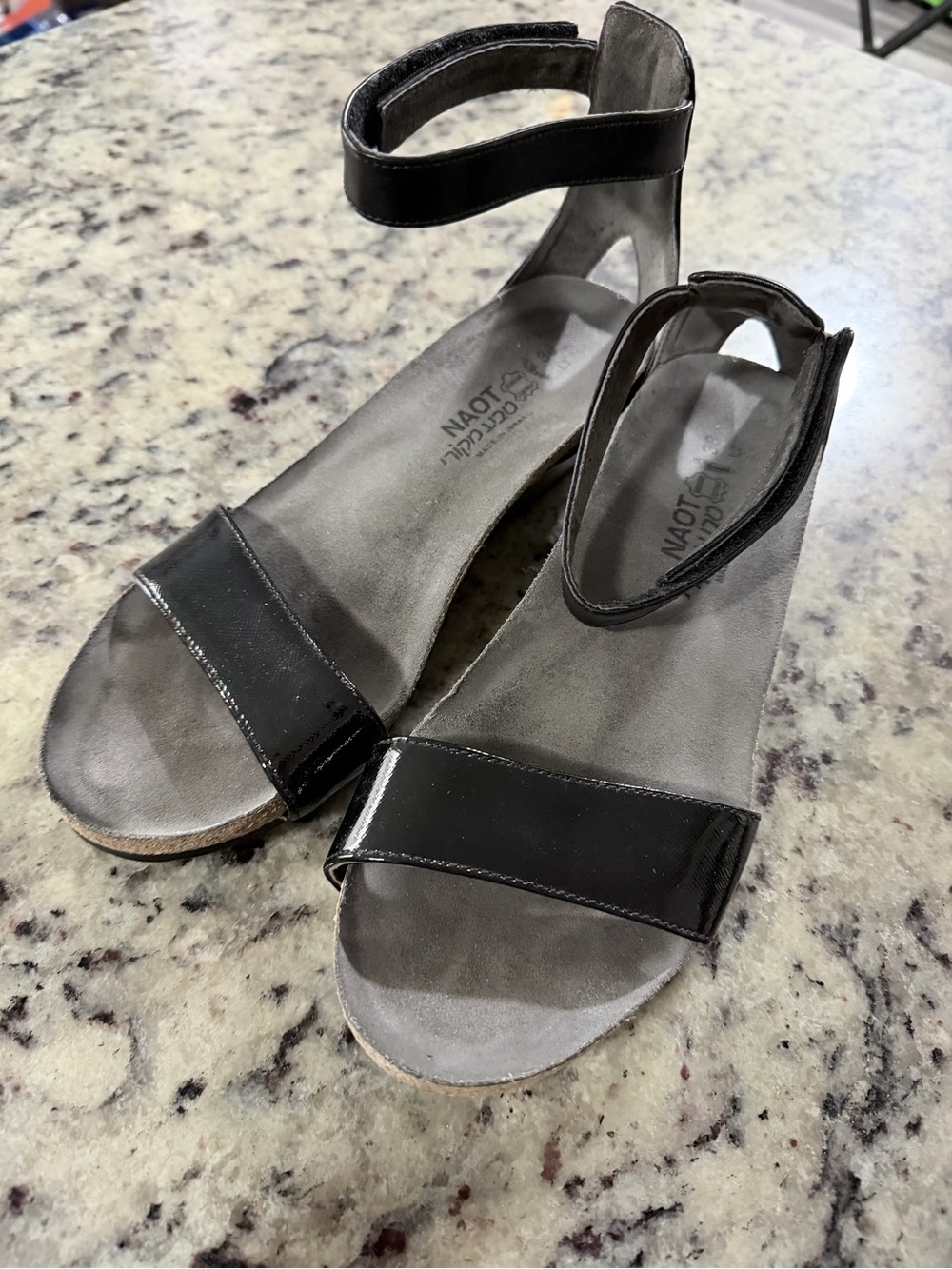 Naot Black Patent Ankle-Strap Sandals